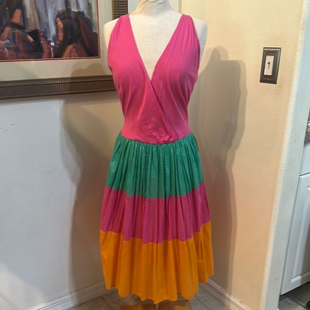NWT MIRA Tiered Cotton-Gauze Color-block Dress Size XXL